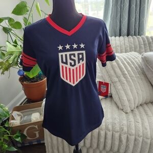 USA Soccer Navy and Red V-Neck T-Shirt #13 Alex Morgan USWNT Womens Size Small